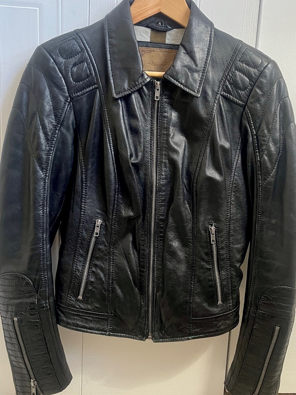 Sheepskin Leather Moto Jacket - OAKWOOD PARIS - Lined - Black - Slim Fit- Size S